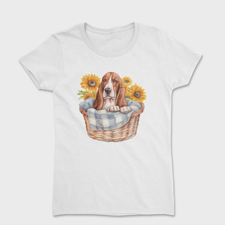 Basset Hound Sunflowers, Дамска Тениска