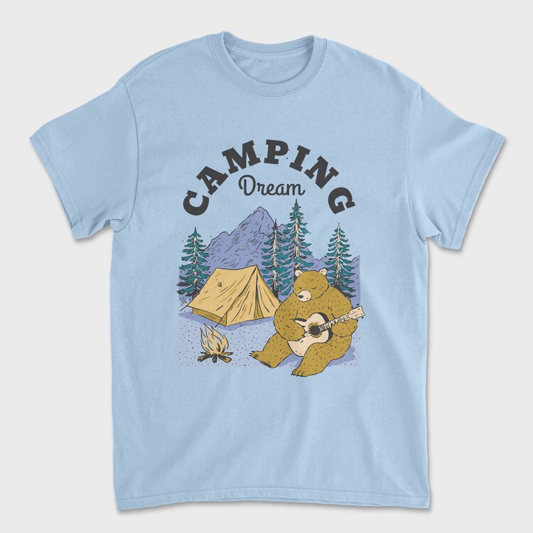 Camping Dream Bear Guitar, Унисекс Мъжка Тениска