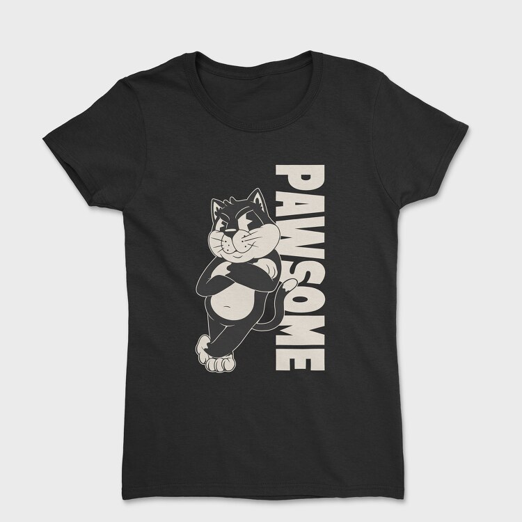 Cartoon Cat Pawsome, Women's T-Shirt