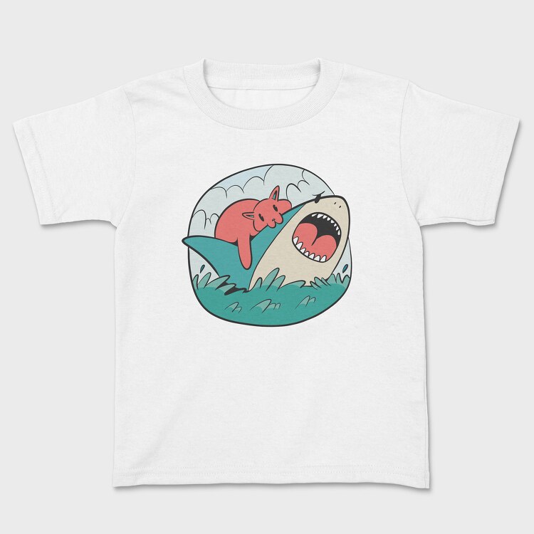 Cat Biting Shark, Kids' T-Shirt