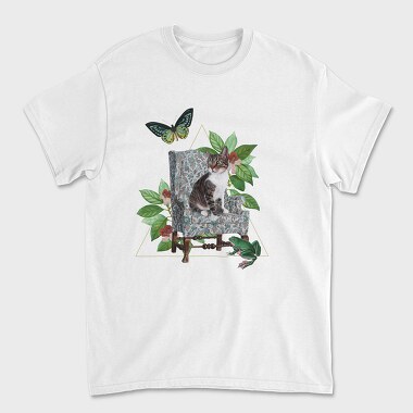 Unisex Men's T-Shirt, Cat Butterfly