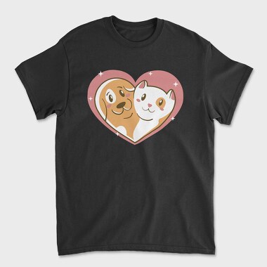 Cat Dog Love, Unisex Men's T-Shirt