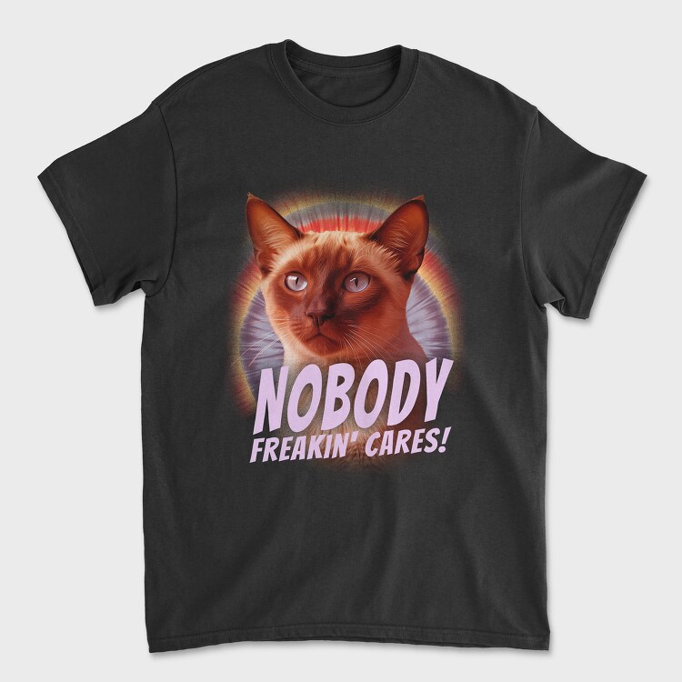 Cat Nobody Freakin Cares, Унисекс Мъжка Тениска