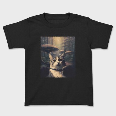 Cat With Alien Spaceships, Kids' T-Shirt