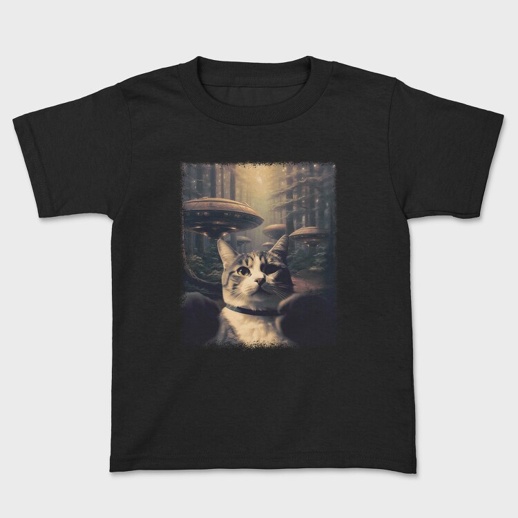 Cat With Alien Spaceships, Kids' T-Shirt
