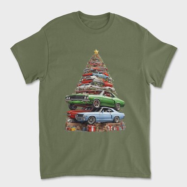 Unisex Men's T-Shirt, Christmas Tree Muscle Madness Cars