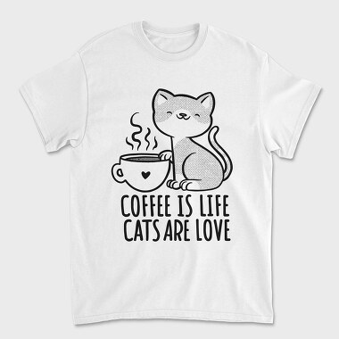 Coffee Cat Love, Unisex Men's T-Shirt