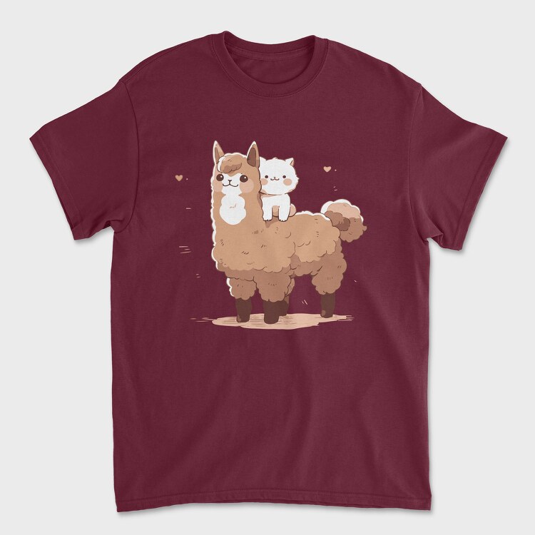 Cute Lama and Cat, Unisex Men's T-Shirt
