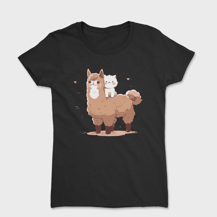 Cute Lama and Cat, Дамска Тениска