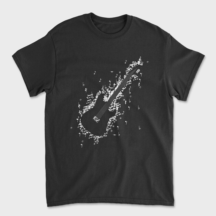 Electric Guitar Formed by Notes and Signs, Unisex Men's T-Shirt