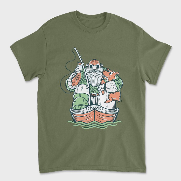 Fisherman and Dog, Unisex Men's T-Shirt