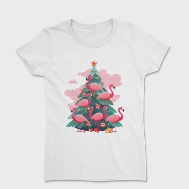 Flamingos Christmas Tree, Women's T-Shirt