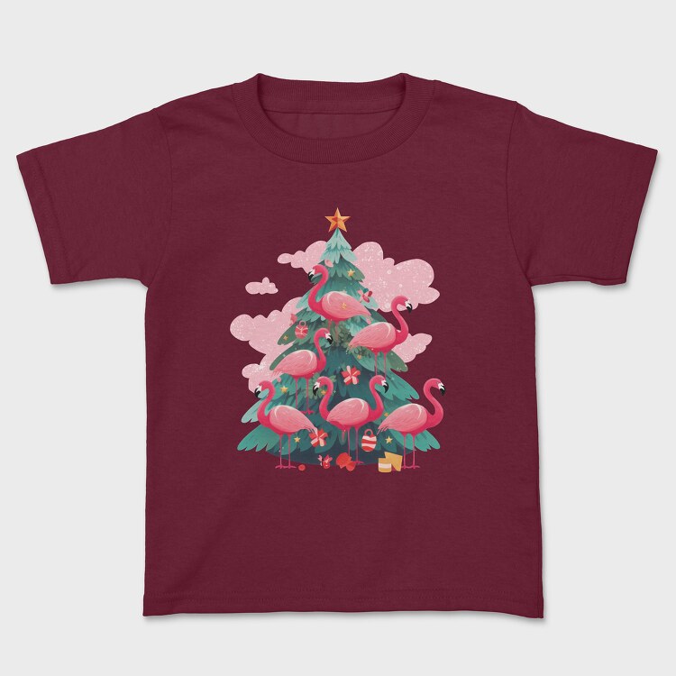 Flamingos Christmas Tree, Kids' T-Shirt
