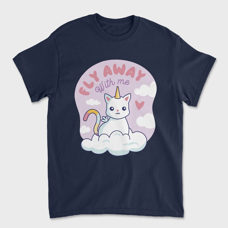 Fly Away With Me Unicorn Cat, Унисекс Мъжка Тениска