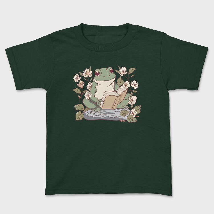 Frog Reading Cottagecore, Детска Тениска