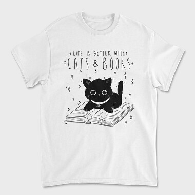 Life Is Better With Cats and Books, Unisex Men's T-Shirt