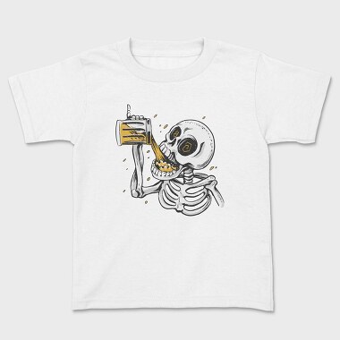 Skull Drinking Beer, Kids' T-Shirt