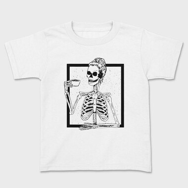 Skull Messy Bun Coffee, Kids' T-Shirt