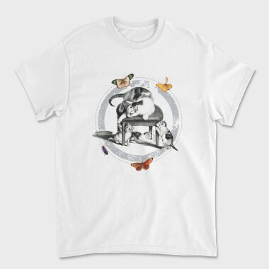 Vintage Cats Butterflies, Unisex Men's T-Shirt