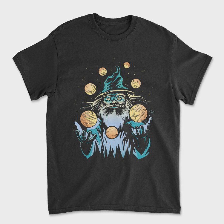 Wizard Juggling Planets, Unisex Men's T-Shirt