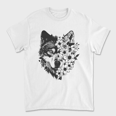 Wolf With Flowers, Unisex Men's T-Shirt