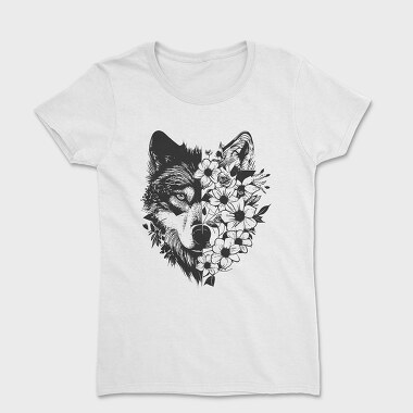 Wolf With Flowers, Women's T-Shirt