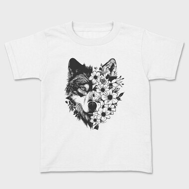 Wolf With Flowers, Kids' T-Shirt