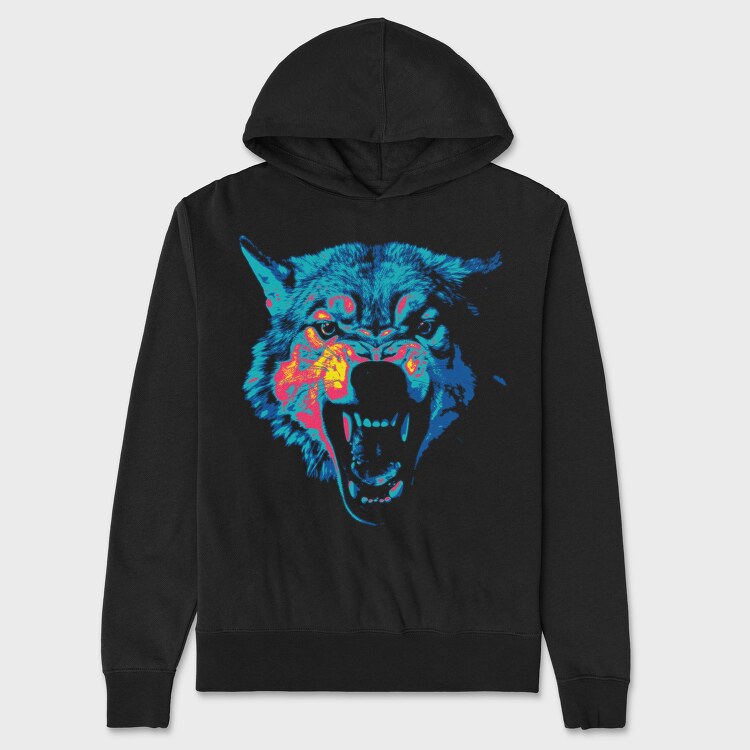 Angry Wolf Neon, Unisex Men's Hoodie
