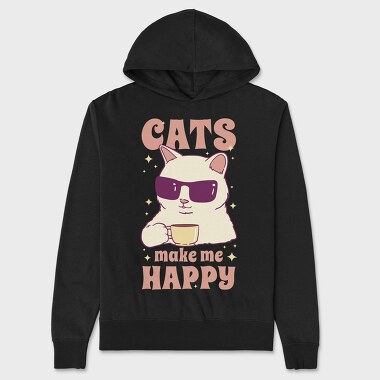 Cats Make Me Happy Coffee, Unisex Men's Hoodie