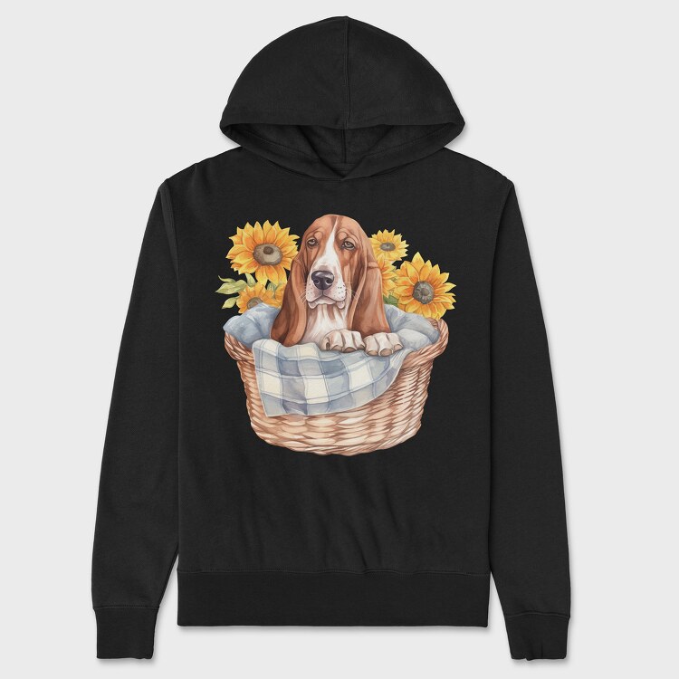 Basset Hound Sunflowers, Unisex Men's Hoodie