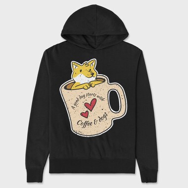 Unisex Men's Hoodie, Coffee and Dogs