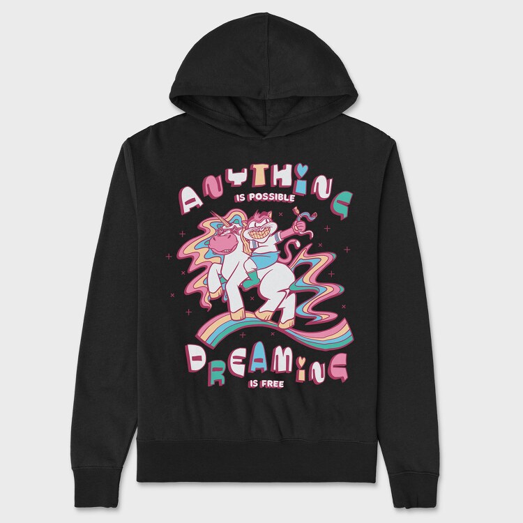 Unicorn and Cat Anything Is Possible, Unisex Men's Hoodie