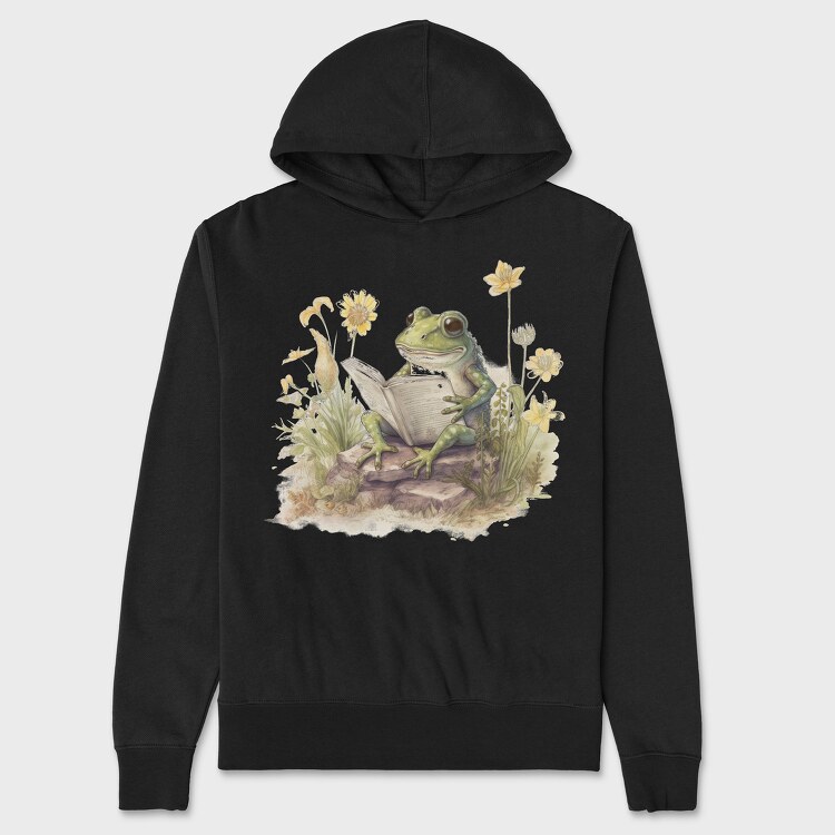 Frog Reading Watercolor, Unisex Men's Hoodie