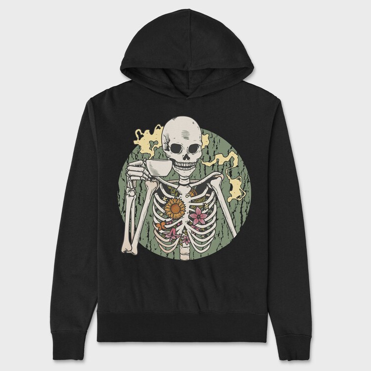 Skeleton With Coffee, Unisex Men's Hoodie