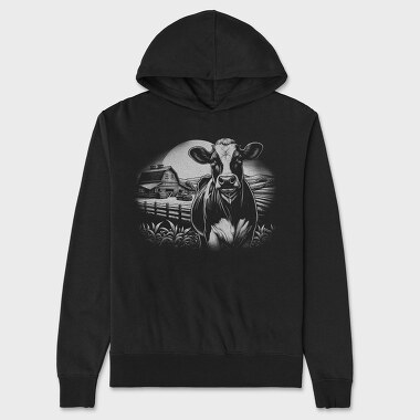 Cow Farm Monochrome, Unisex Men's Hoodie