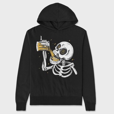 Unisex Men's Hoodie, Skull Drinking Beer