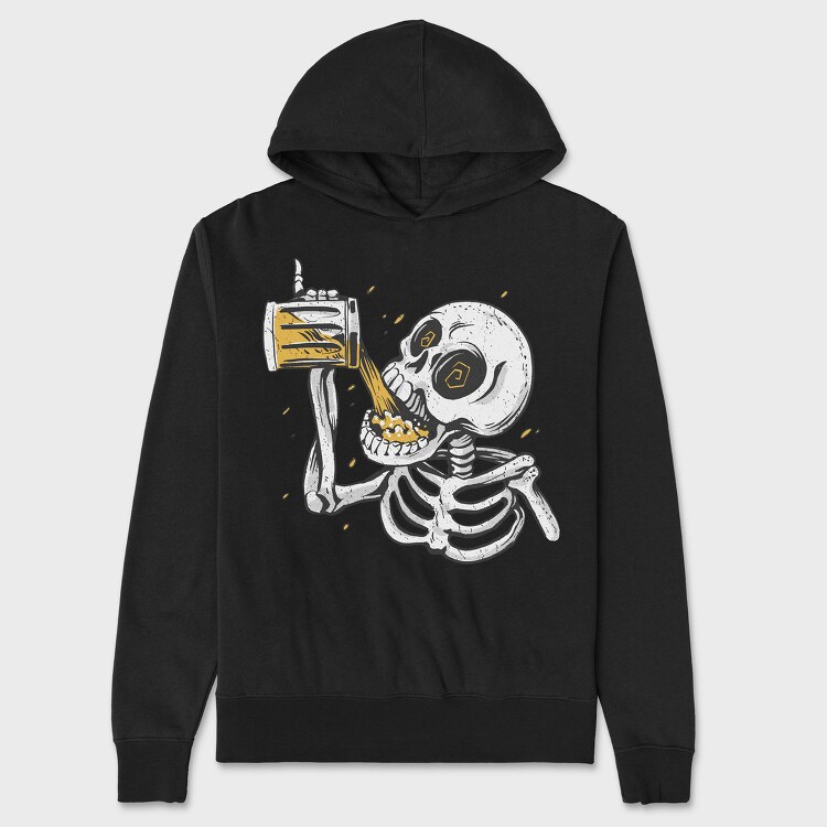 Skull Drinking Beer, Unisex Men's Hoodie