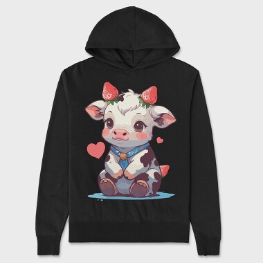 Cute Strawberry Cow, Unisex Men's Hoodie