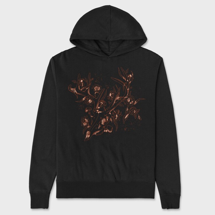 Deer Skull Flowers, Unisex Men's Hoodie