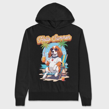 Dog Beach Hello Summer, Unisex Men's Hoodie