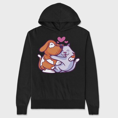 Cat and Dog Hugging, Unisex Men's Hoodie