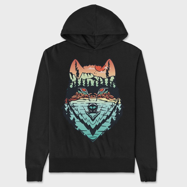 Hand Draw Landscape Wolf, Unisex Men's Hoodie