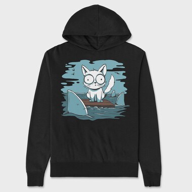 Cat Anxious Sharks Cartoon, Unisex Men's Hoodie