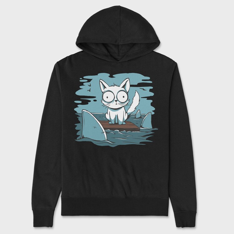 Cat Anxious Sharks Cartoon, Unisex Men's Hoodie
