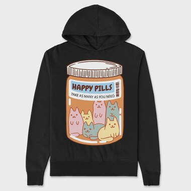 Happy Pills Cats Jar, Unisex Men's Hoodie
