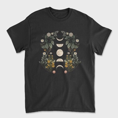 Moon Phases Dark Flowers, Unisex Men's T-Shirt