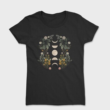 Moon Phases Dark Flowers, Women's T-Shirt