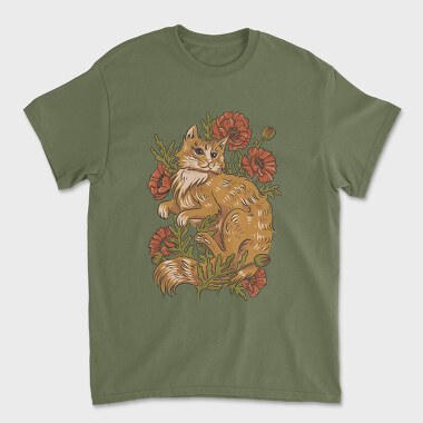 Red Cat Poppies, Unisex Men's T-Shirt
