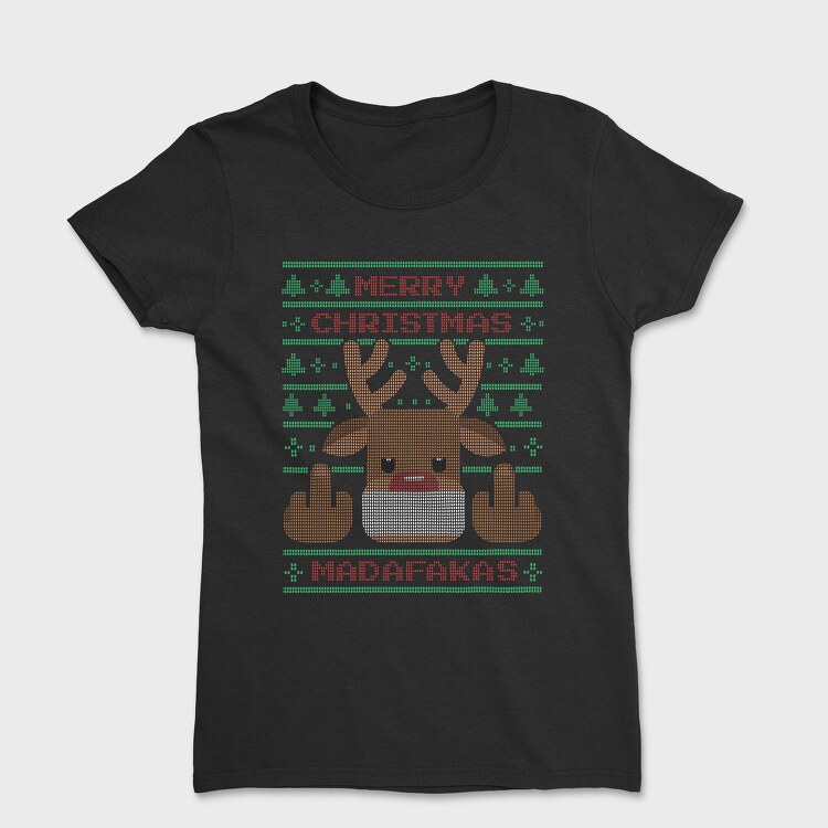 Reindeer Middle Finger Ugly Sweater, Women's T-Shirt