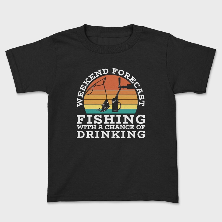 Retro Sunset Drink and Fishing, Kids' T-Shirt